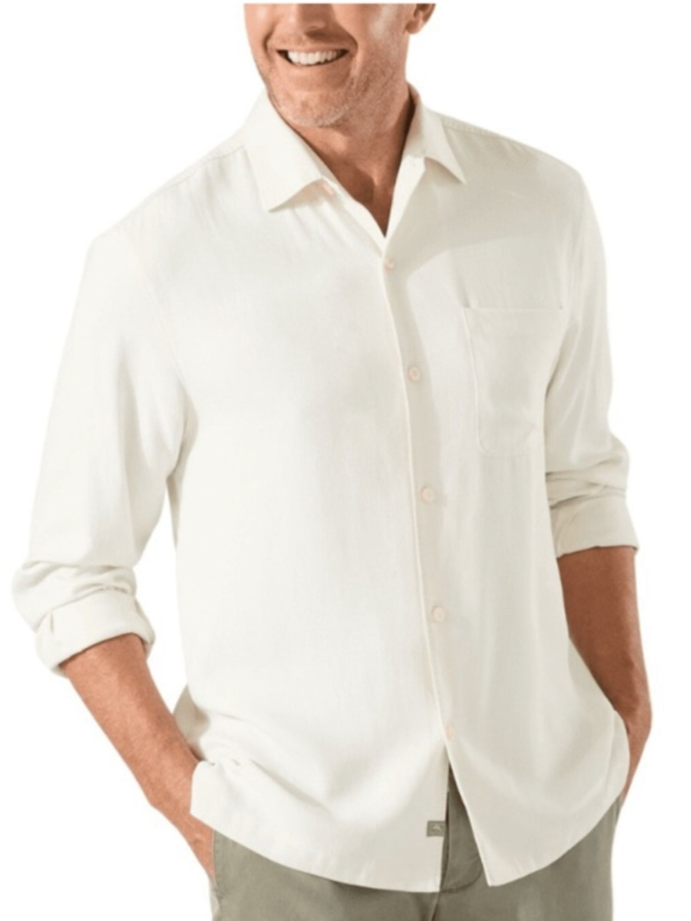 TOMMY BAHAMA SILK Sz XXL CATALINA TWILL LONG SLEEVE SHIRT In Coconut